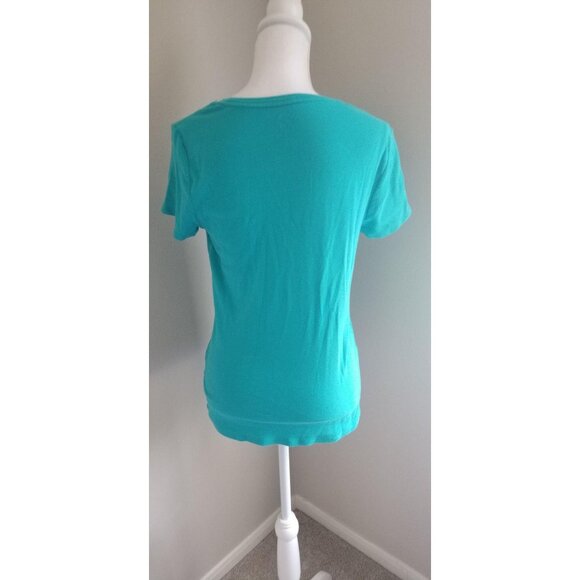 Faded Glory Womens L/G (12-14) Turquoise Scoop Neck T-Shirt 97% Cotton 3% Spande - Picture 2 of 3